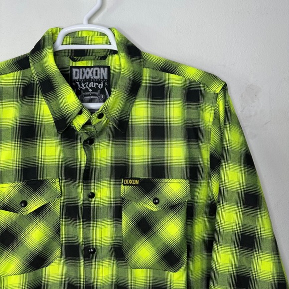 Dixxon Flannel Co The Lizard Shirt Men XL Neon Green Black Plaid Snap Up D-Tech - Picture 3 of 7